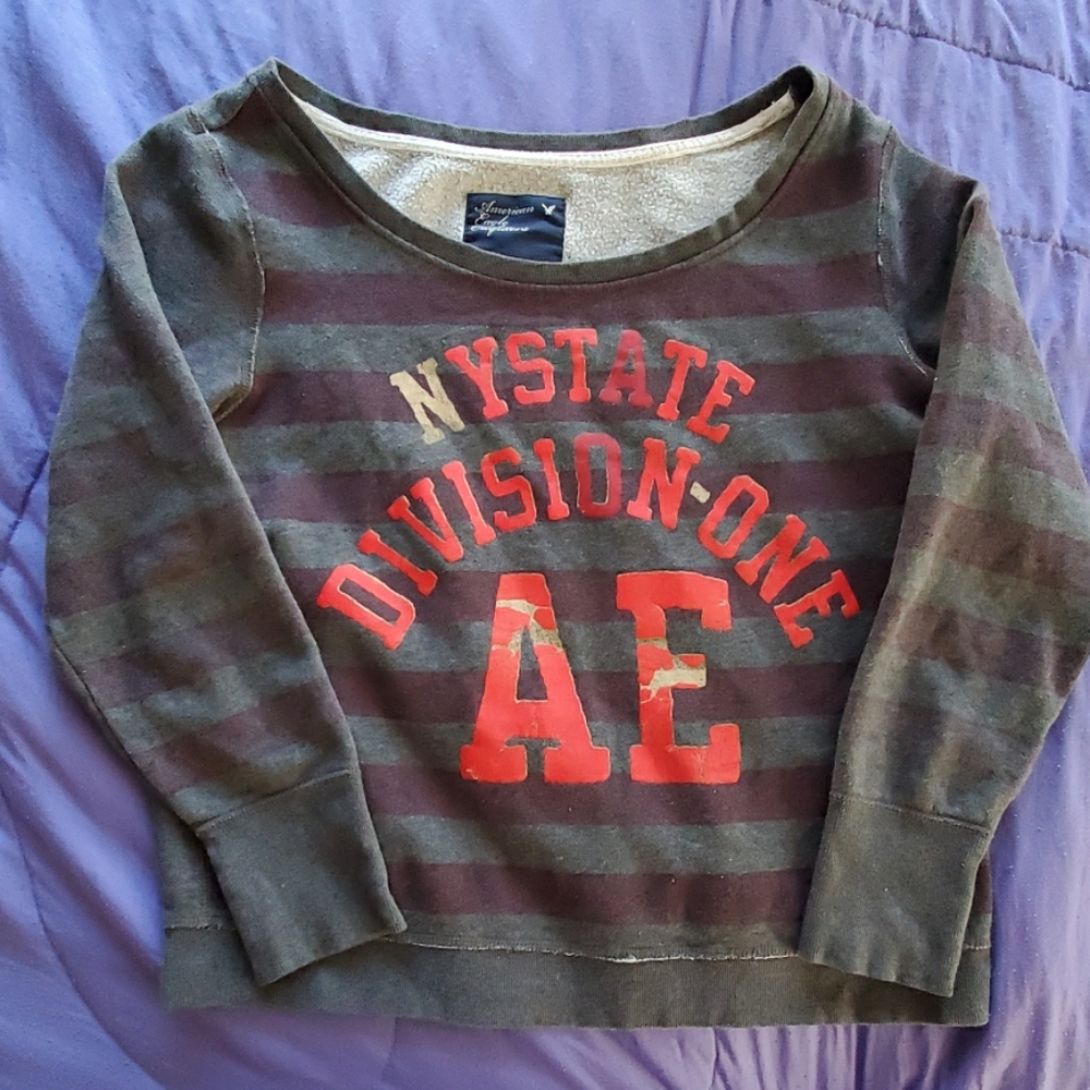 AEO Striped Off Shoulder Sweatshirt